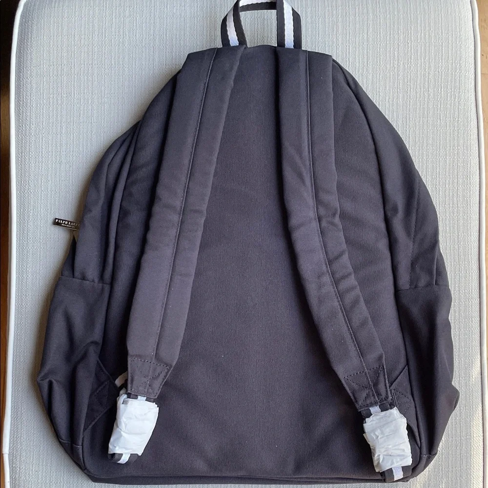 Ralph Lauren the world of polo navy Backpack with White Polo Logo and Stripe